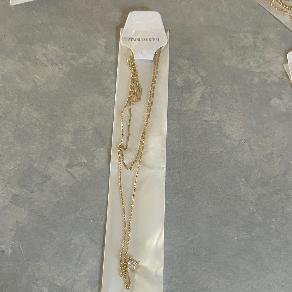 Gold Stainless Steel Layered Pendant Necklace - Elegant Gold Tone